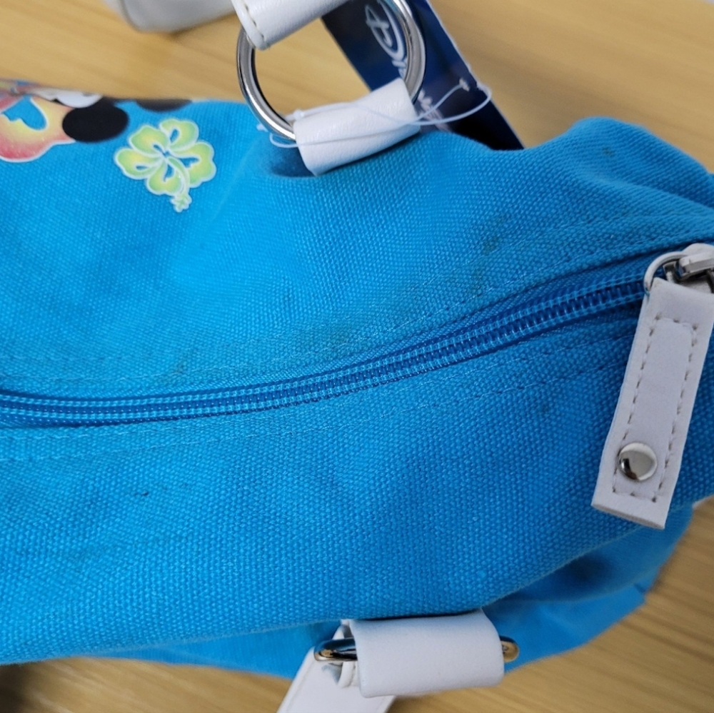 Disney Canvas Barrel Purse Zippered Hand Bag Mickey Mouse Flowers Turquoise Y2k - Picture 6 of 8